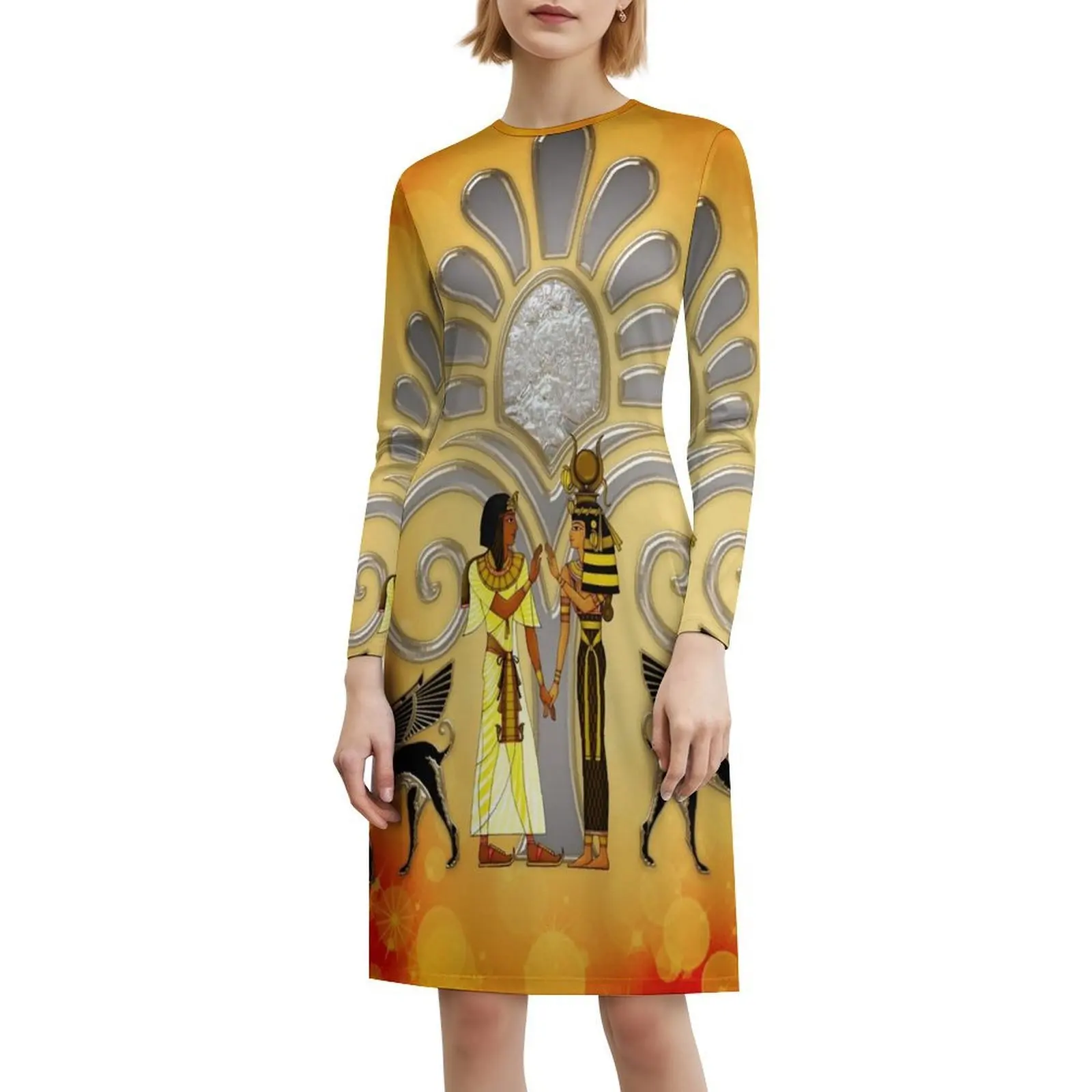 فستان للزوجين المصريين على الطراز الكوري للنساء فستان كاجوال أنيق للحفلات أو الارتداء اليومي علامة زوجين مصرية قديمة #6