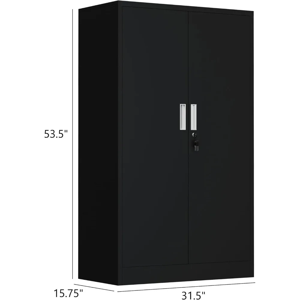 خزانة تخزين معدنية مع أبواب قفل وأرفف قابلة للتعديل، وخزائن تخزين قابلة للقفل بطول 53.5 بوصة لمرآب المكاتب المنزلية #3