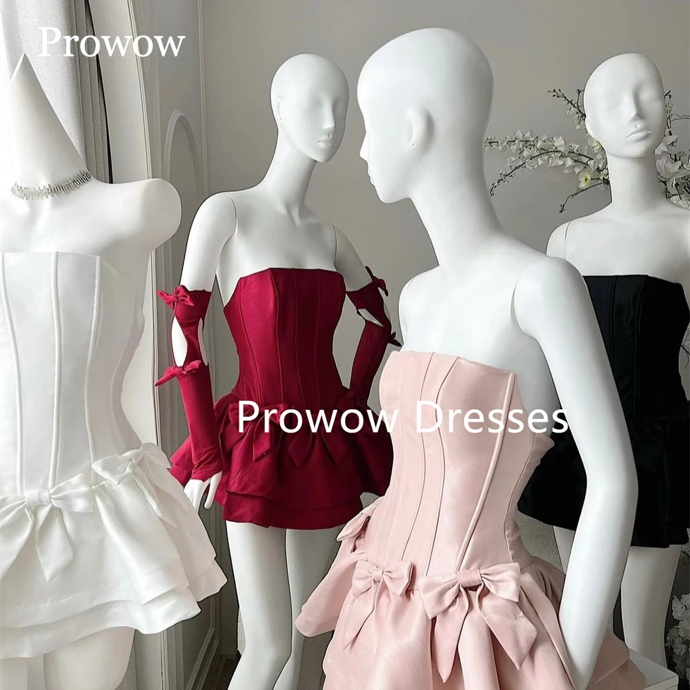 Prowow 2025 Elegant Strapless Mini Prom Cocktail Dress With Gloves A Line Wedding Party Dress Customized Women Formal Gown