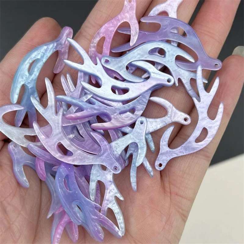 

new retro acrylic deer horn beads acetic acid loose beads connectors for diy earrings hair jewelry making resin accessories