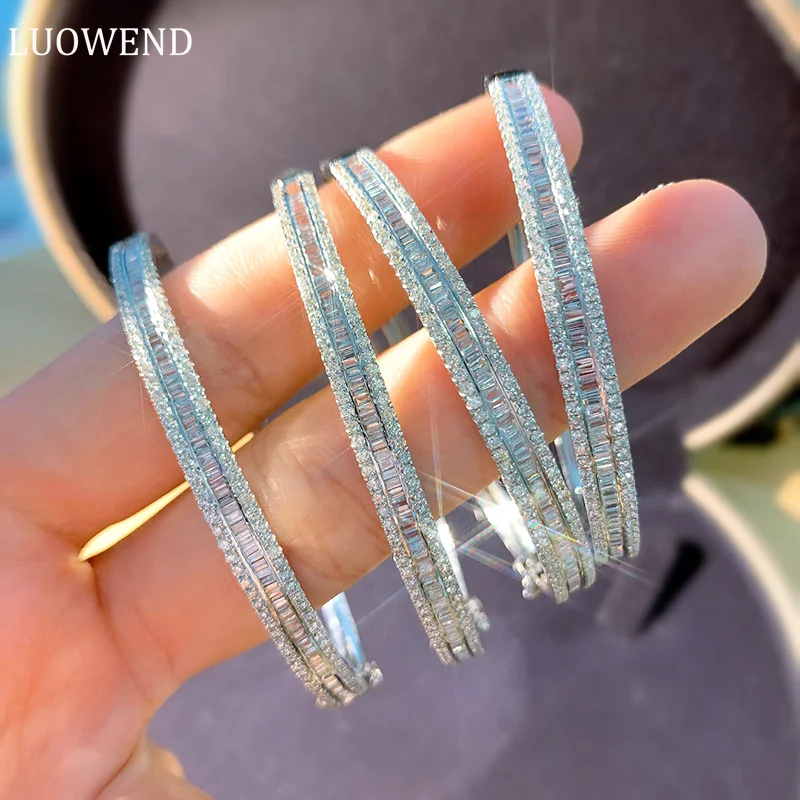 

LUOWEND браслет из 100% белого золота 18 карат, роскошные настоящие натуральные бриллианты, браслет 1,2 карата, блестящий классический стиль, обручальные украшения для женщин