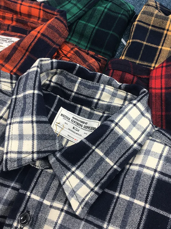 

Heavyweight American Retro Plaid Shirt Men's Casual Collar Pocket Shirt Long Sleeve Thickened Spring Autumn Seasonal Wear