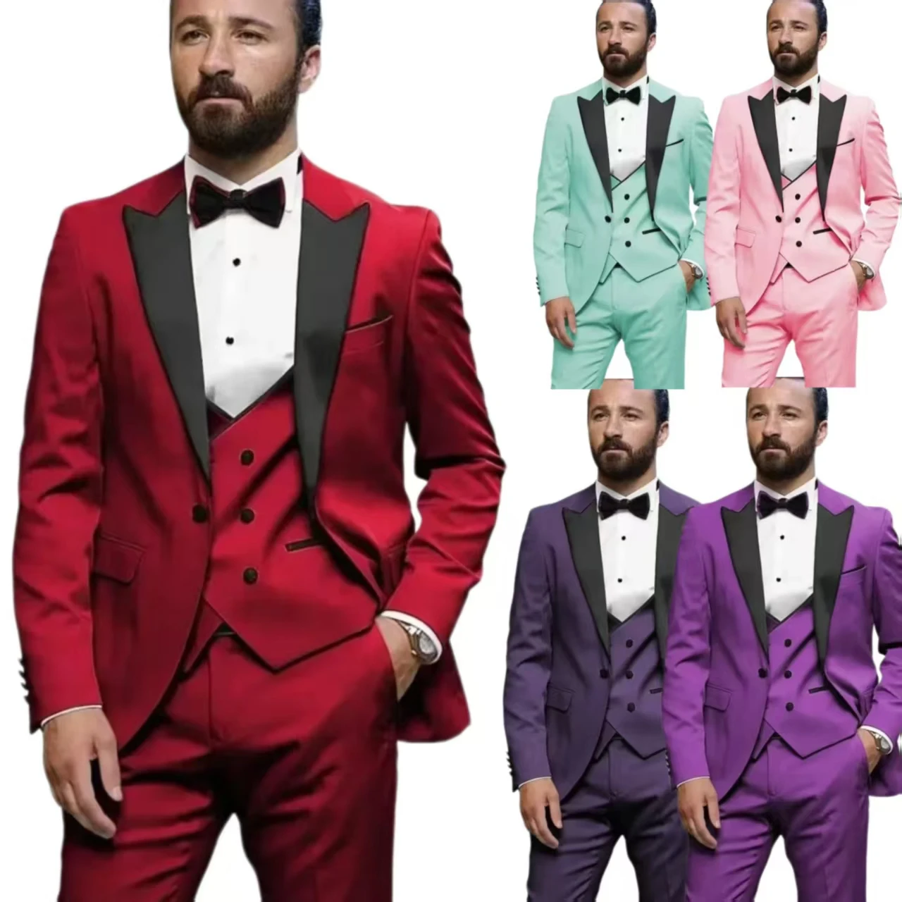 

Solid Color Formal Business Suits Men's Suit with Peak Lapel for Wedding Graduation Suit Evening Party