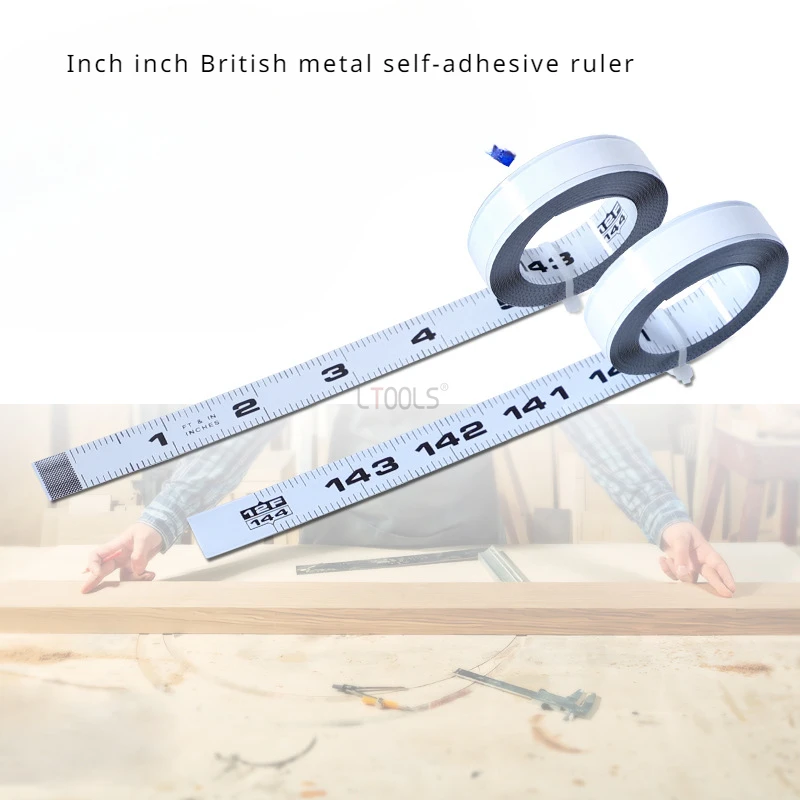 Inch Woodworking Guide Rail Self-adhesive Ruler Carbon Steel Woodworking Adhesive Metal Ruler Manual Tape Measure and Flat Ruler