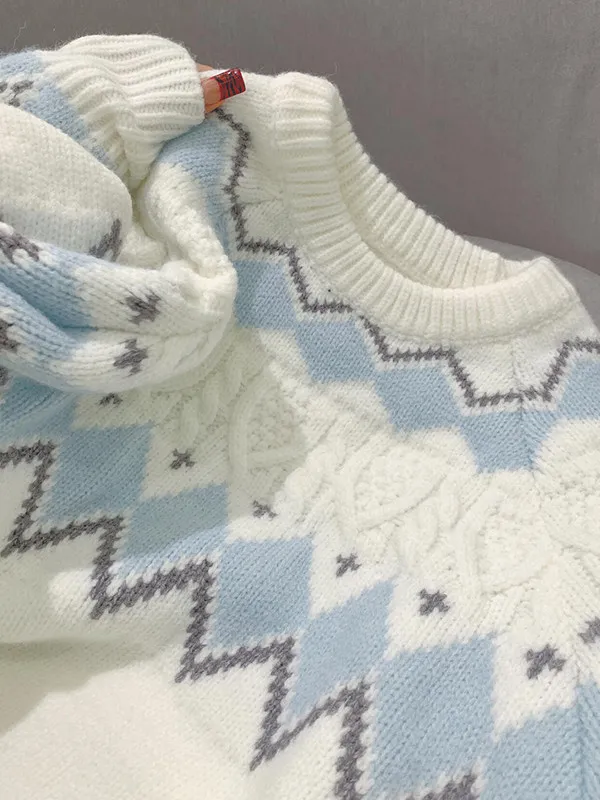 

Thiened Knitted Fair Isle Sweater Women's Loose Fit Overhead Long Sve Warm Coat Spring Autumn Winter Faion Casual