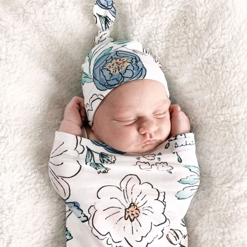 Soft Cotton Infant Swaddle Muslin Blanket Newborn Baby Wrap Swaddling Blankets Sleeping Bag Hat Outfits Set