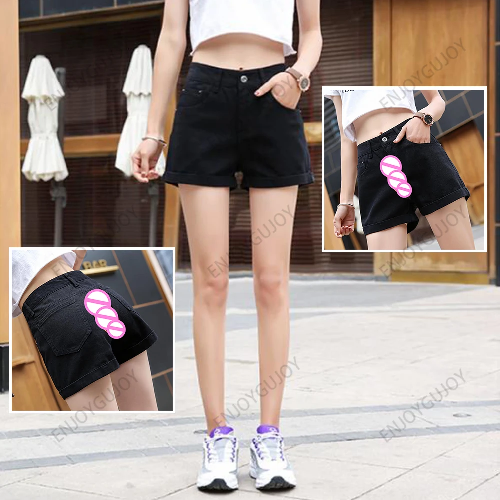 

Black Baggy Denim Shorts Women,Invisible Open Crotch Outdoor Sex,Women's Wear Summer Casual Jeans Super High Waist Hot Pants