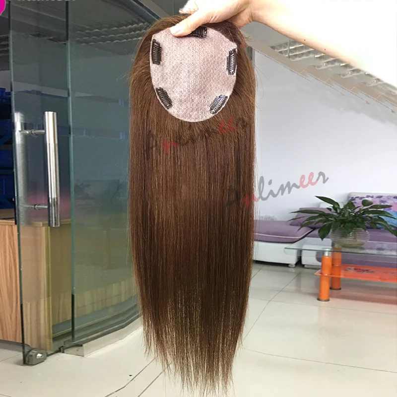 Chocolate Brown Colored Hair Topper Wig Human Hair Straight Hair 13x15 cm /12x13 cm Topper for Women With Thinning Hair