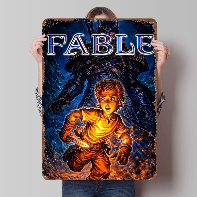 Fable Video Game Cover Art Tinplate Poster Custom Wall Art Vintage Metal Signs Retro Tin Plaque for Bar Accessories Desk Decor