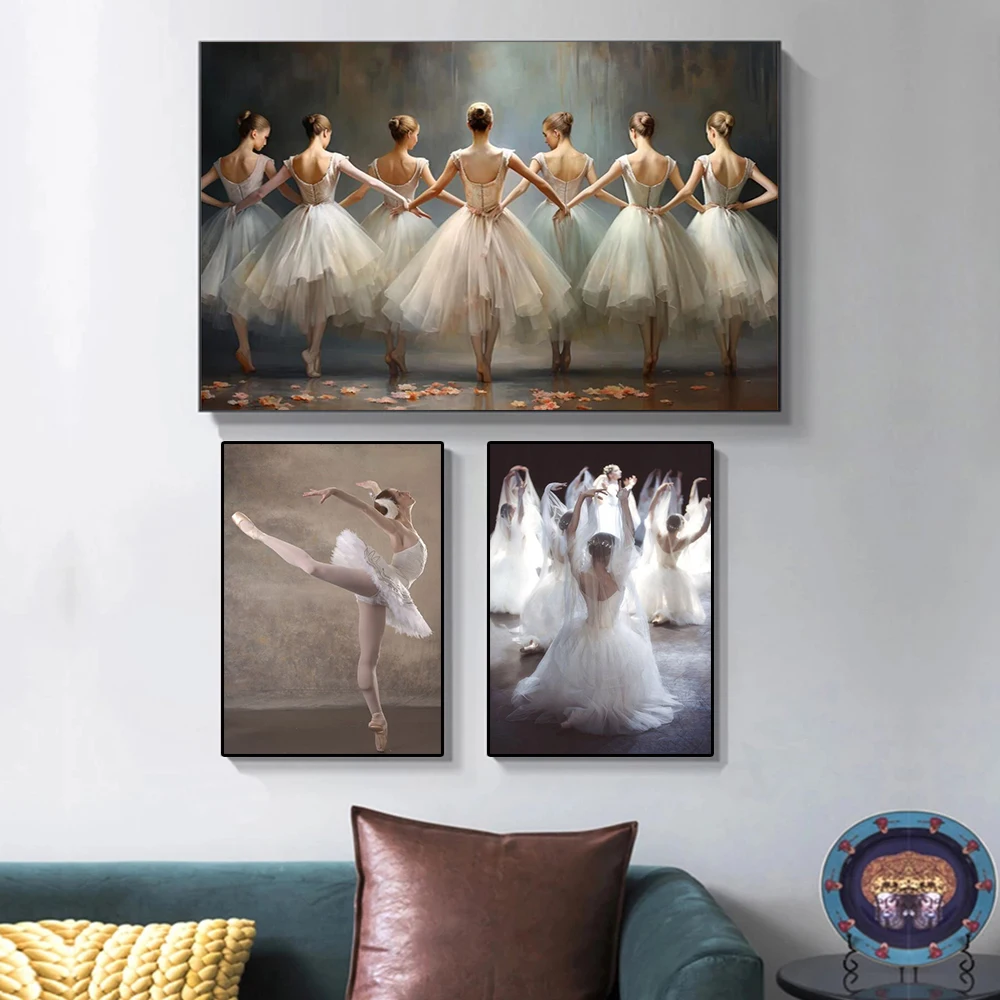 

Vintage White Swan Ballet Beautiful Girl Art Painting Canvas Dancing Posters Prints Living Room Bedroom Wall Pictures Home Decor