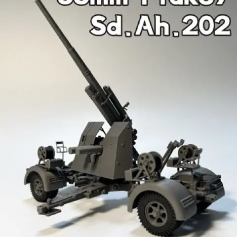 88mm Flak 36/37 AA Gun 3D Printed Model Kit, 1/35 Scale German Artillery, Detachable Trailer, Movable Wheels