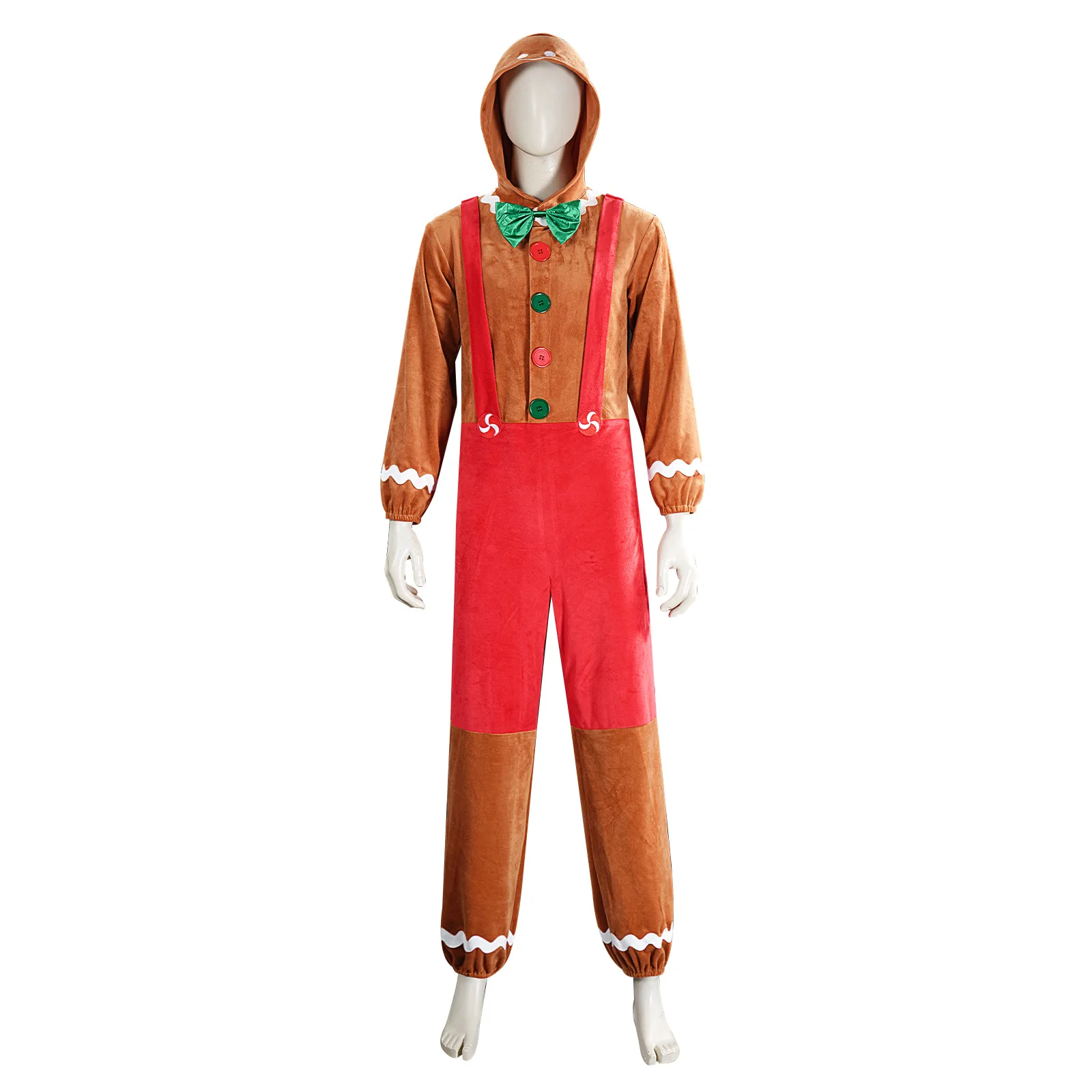 

Gingerbread Man Hooded Pajamas One-piece Jumpsuit Long-sleeve Christmas Pajamas Autumn Winter Casual Loungewear for Adult