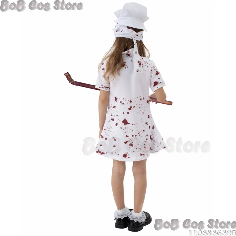 Bebloede Verpleegster Cosplay Kostuum Stille Halloween Hill Driehoekige Zombie Uniform Kinderen Kleding + Riem + Bandage Set