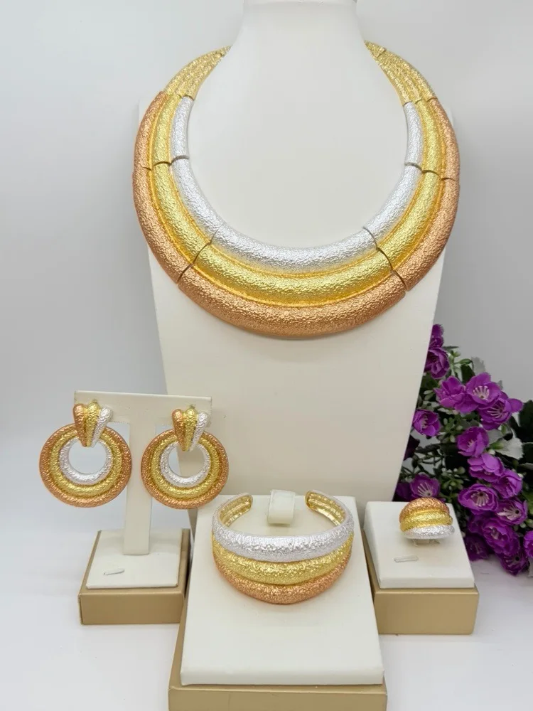 Simple Three Tone hotsale Italian Jewelry Elegant Luxury llaveros Collar Pulseras pin Pendient tentacles Anillo 4PC Jewel Set
