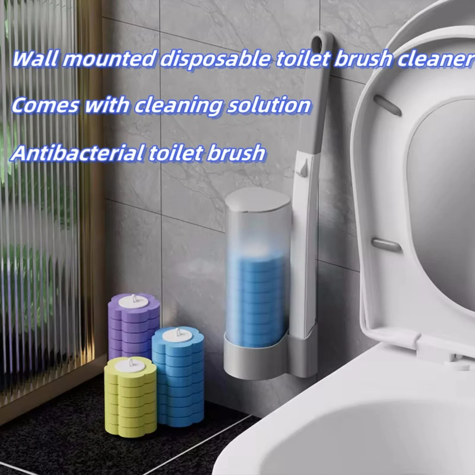 Einweg-Toiletten bürste, Wand-Toiletten bürste, langstielige Badezimmer bürste mit austauschbarem Bürstenkopf-Toiletten zubehör