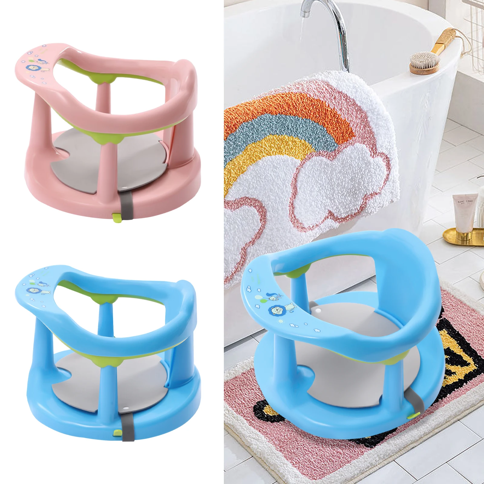 Blue/Pink Anti Slip Baby Bathtub Seat Baby Bath Seat for Tub Sit Up Infant Shower Chair for 6-18 Months