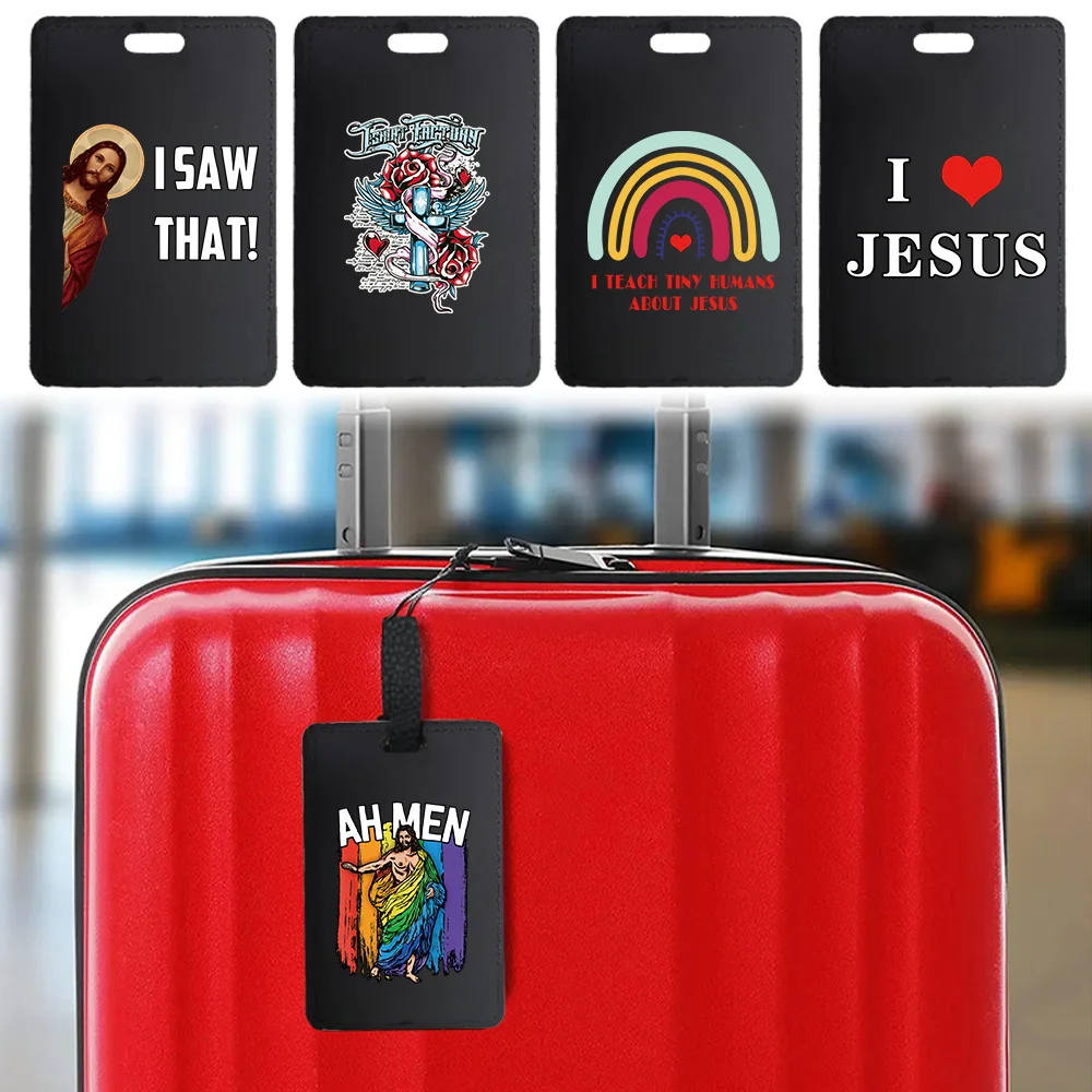 Moda pu etiqueta de bagagem passar bagagem personalizada saco de bagagem mala identificador etiqueta acessórios de viagem nome id jesus padrão