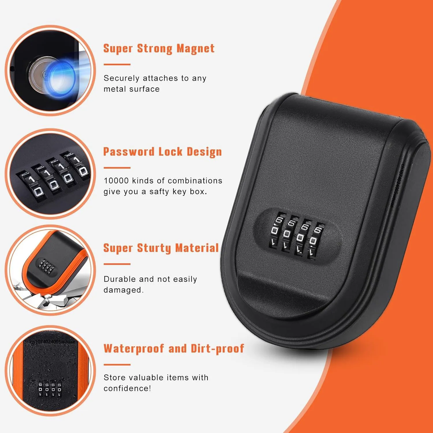 Magnetic Key Lock Box 4 Digit Code Combination Lockbox for Keys Outside Resettable Thickened Plastic Portable Security House Key