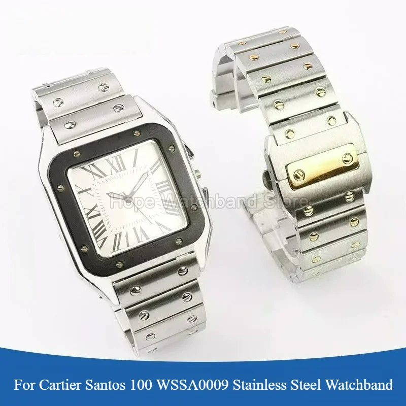 Flexible Articulated Structure Seamless Fitting Watch Lugs for Cartier Santos 100 WSSA0009 Anti Corrosion Solid Steel Watchband