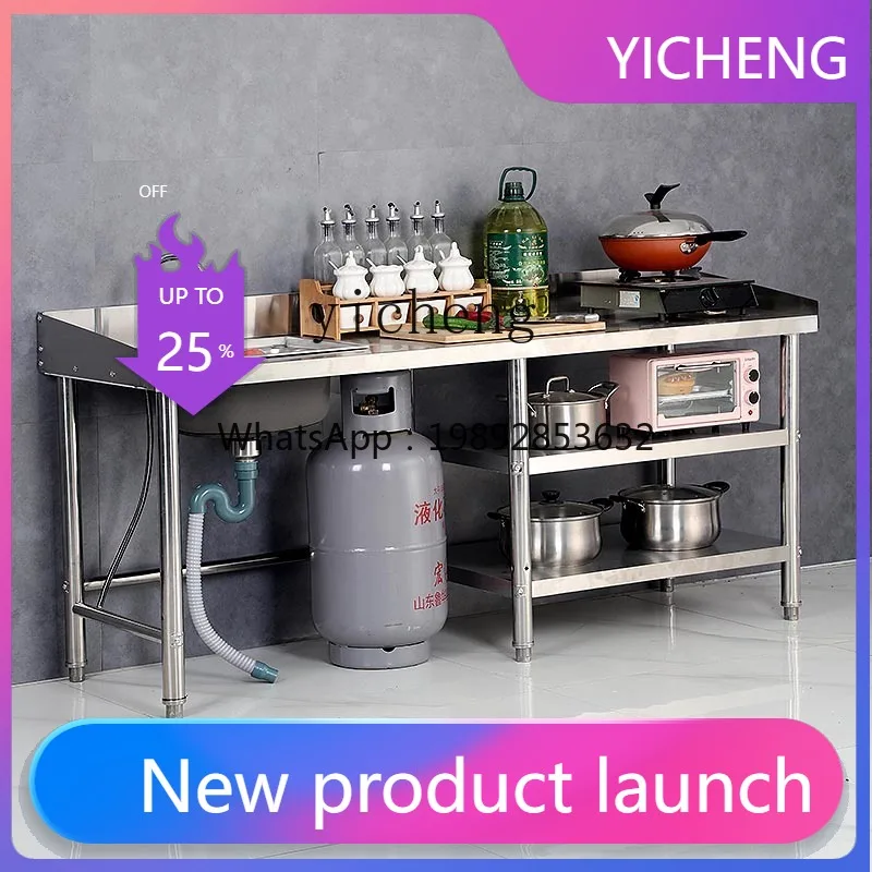 b9  Stainless Steel Sink Table Top Integrated Single Sink Washing Basin Dishwashing Sink Gas Cylinder Pot Stove Storage Rack