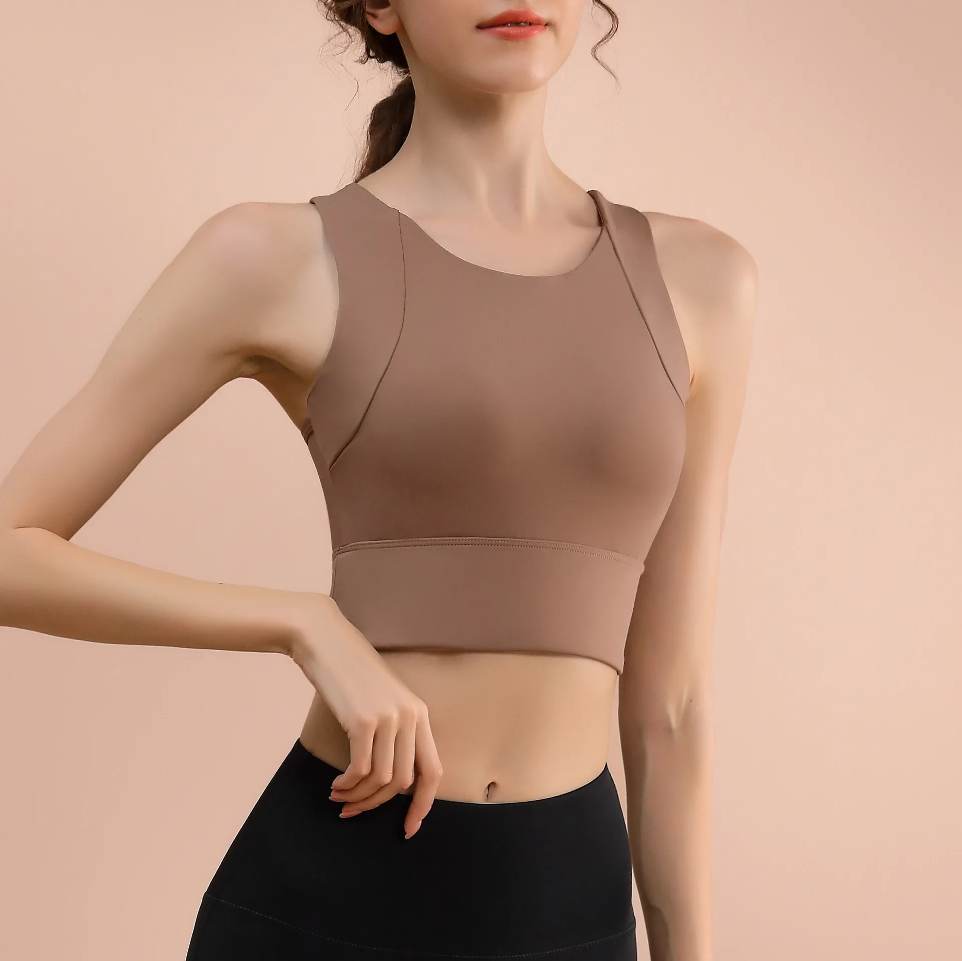 Chaleco de Yoga de alta resistencia para mujer, Sujetador deportivo push-up transpirable a prueba de golpes, almohadilla fija integrada para el pecho para Fitness y correr