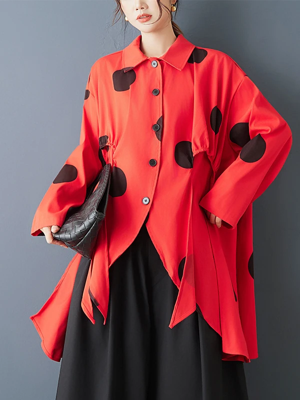 Faionable Asymmetric Loose Casual Women's irt Spring Autumn Irregular Print ular Design  Collar Long Sve Top