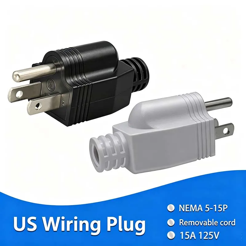 10PCS NEMA 5-15P Self-Wiring Plug—U.S.-Standard Three-Prong, Detachable, Wire-to-Wire Assembly, Solid Copper Power Plug