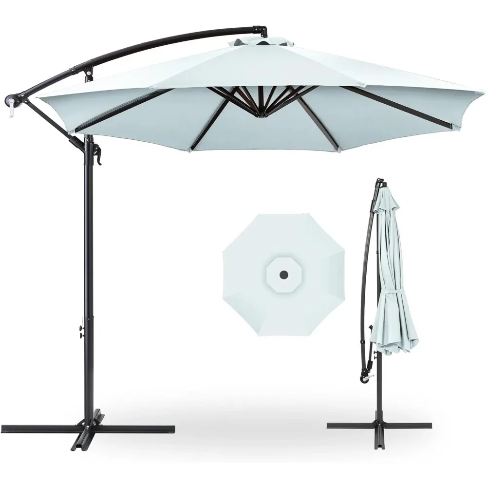 10ft Offset Hanging Market Patio Umbrella w/Easy Tilt Adjustment, Polyester Shade, 8 Ribs for Backyard Poolside, Lawn and Garden