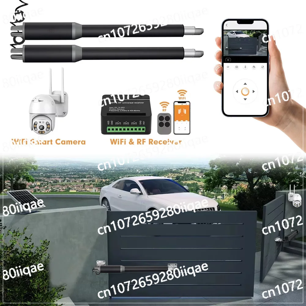 Умное приложение и управление камерой: Легкий алюминиевый автоматический комплект для открывания двойных распашных ворот для домашней двери ограждения 300 кг