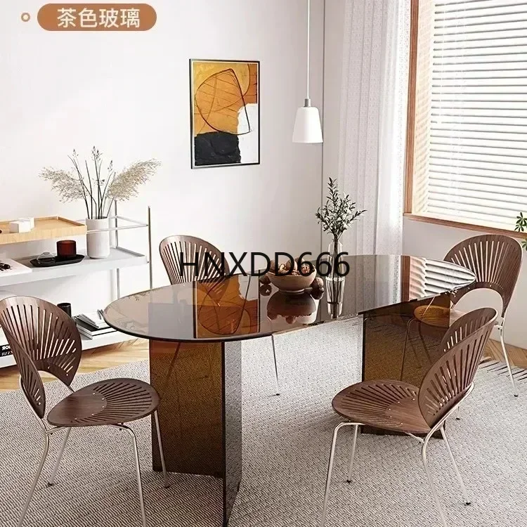 cqyWabi Sansi tempered glass dining table and chair combination minimalist acrylic oval island