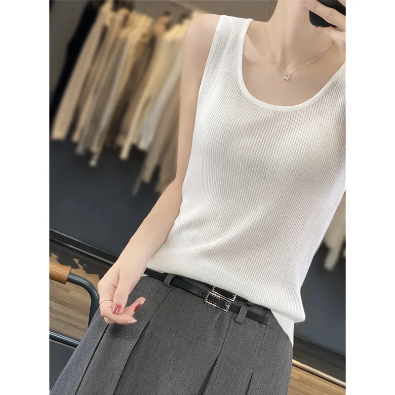 Canotta estiva in seta di ghiaccio ort Svel Capispalla da donna Previene l'esposizione U-Ne Slim Fit Design a righe Pendolari Sle