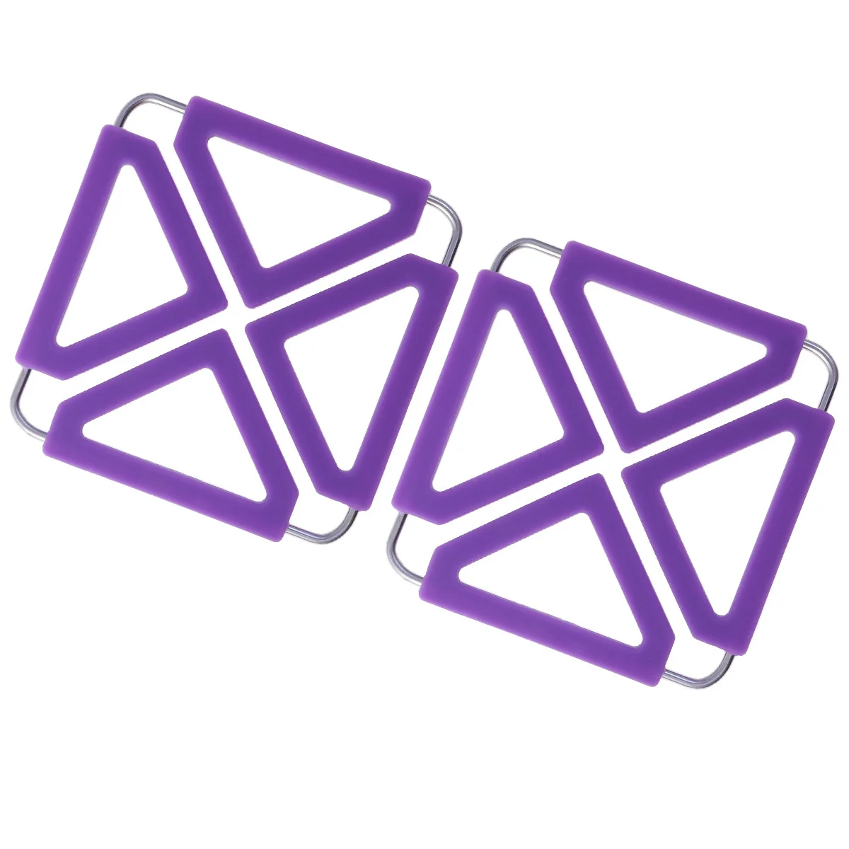 

2 pcs Anti-Slip Heat Resistant Pad Stainless Steel Frame Foldable Trivet For Hot Pots Silicone Coated Non-Slip Coasters Square