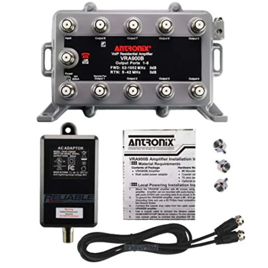 

9 Port Bi-Directional Cable TV Splitter Signal Booster/Amplifier Kit with Active Return Zero Signal Loss includes F59 Terminato