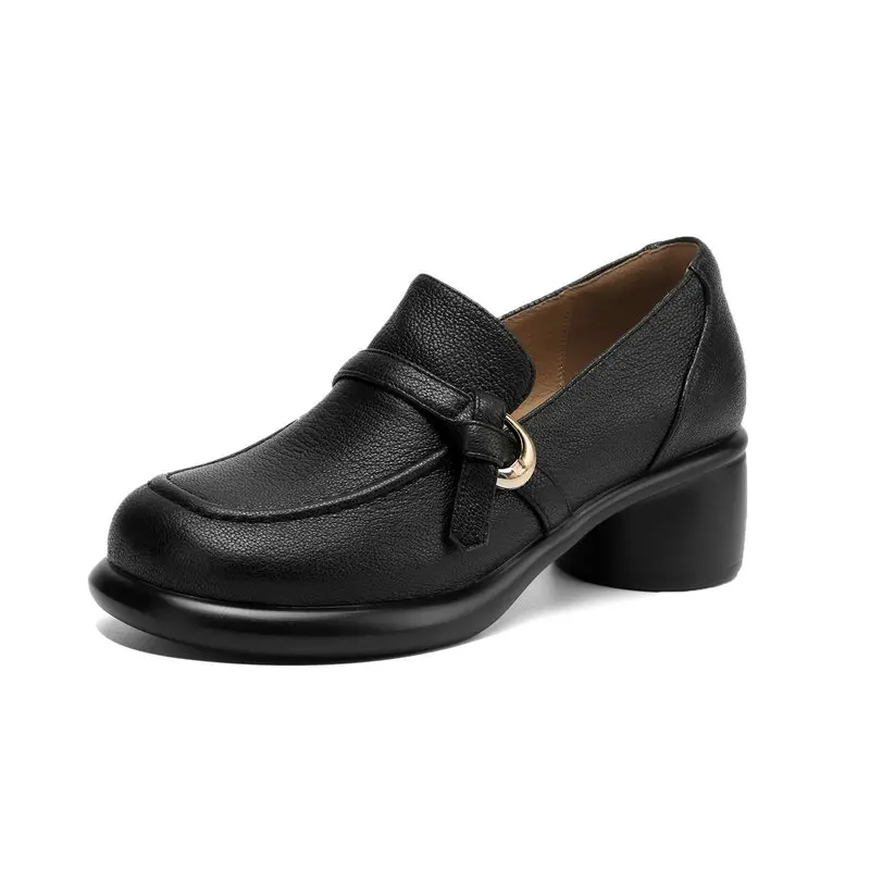 

2025 Spring New Pumps Round Heel Shoes Women Loafers Heavy-bottomed Platform Genuine Leather Sheepskin