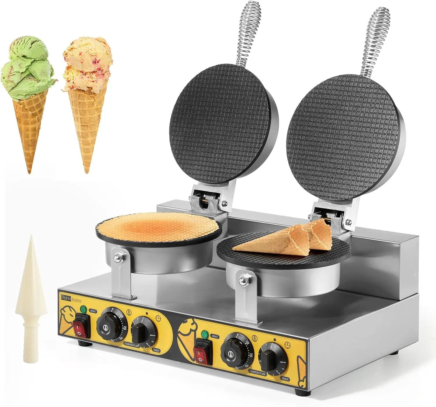 Waffle Cone Maker Commercial 2400W Professional Ice Cream Cone Waffle Maker Machine, Electric Commercial Waffle Cone Maker Machi