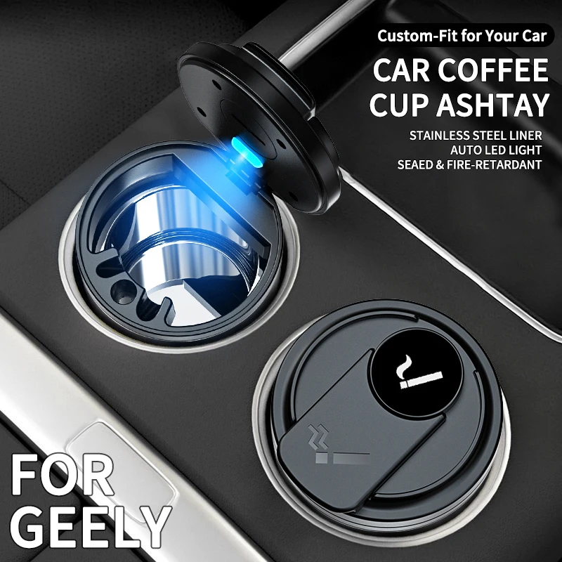 Car Ashtray with LED Light Car Smokeless Cup Holder For geely Coolray Atlas Emgrand X7 EC7 Boyue CK2 GC6 Interior Accessories view 2
