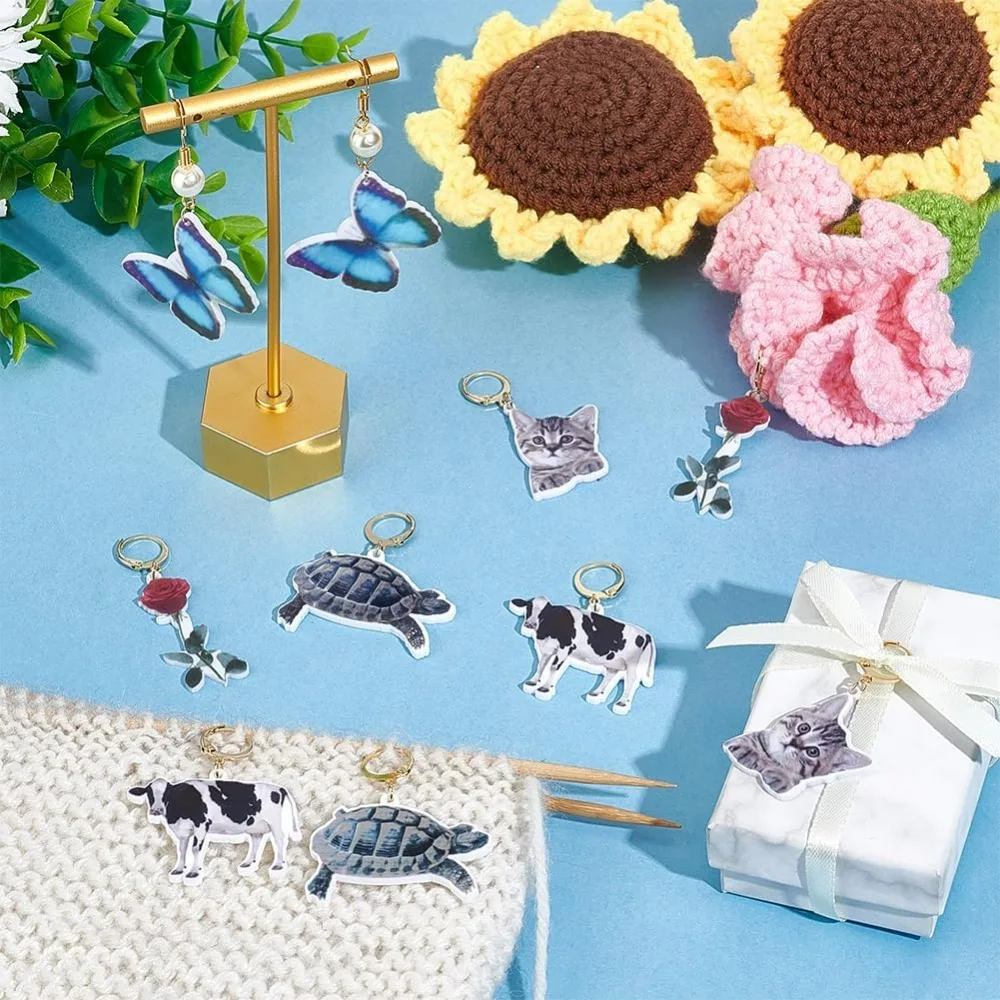 20 قطعة علامات غرزة زهرة الحيوان الاكريليك الكروشيه غرزة ماركر للإزالة Leverback هوك قفل غرزة ماركر للحياكة #4