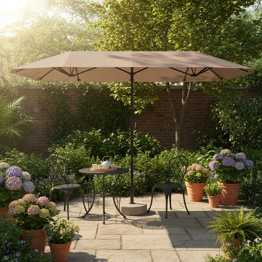

13ft Dual-Sided Outdoor Patio Umbrella with & Crank Handle - Large Twin Canopy Umbrella Suitable for Pool, Garden, Deck - Heavy-