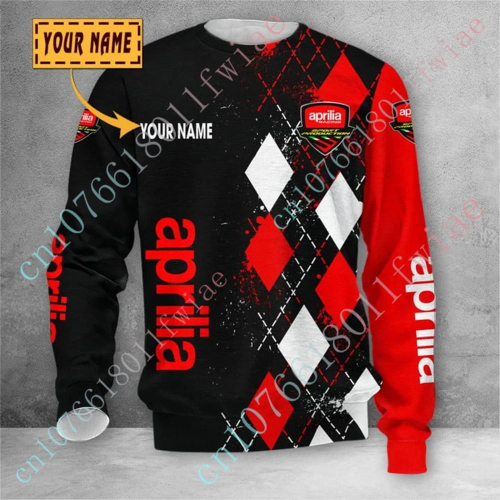 Camiseta de Aprilia para hombre y mujer, ropa informal de lujo con cuello redondo, manga larga, sudadera Harajuku con logotipo personalizado