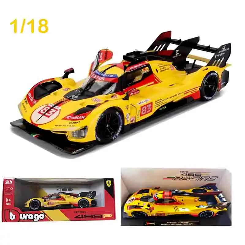 

Burago 1:18 2024 Wec Qatar 1812 Km Ferrari 499p Yifei Ye 24h Lemans Racing No83 Alloy Miniature Diecast Model Toys