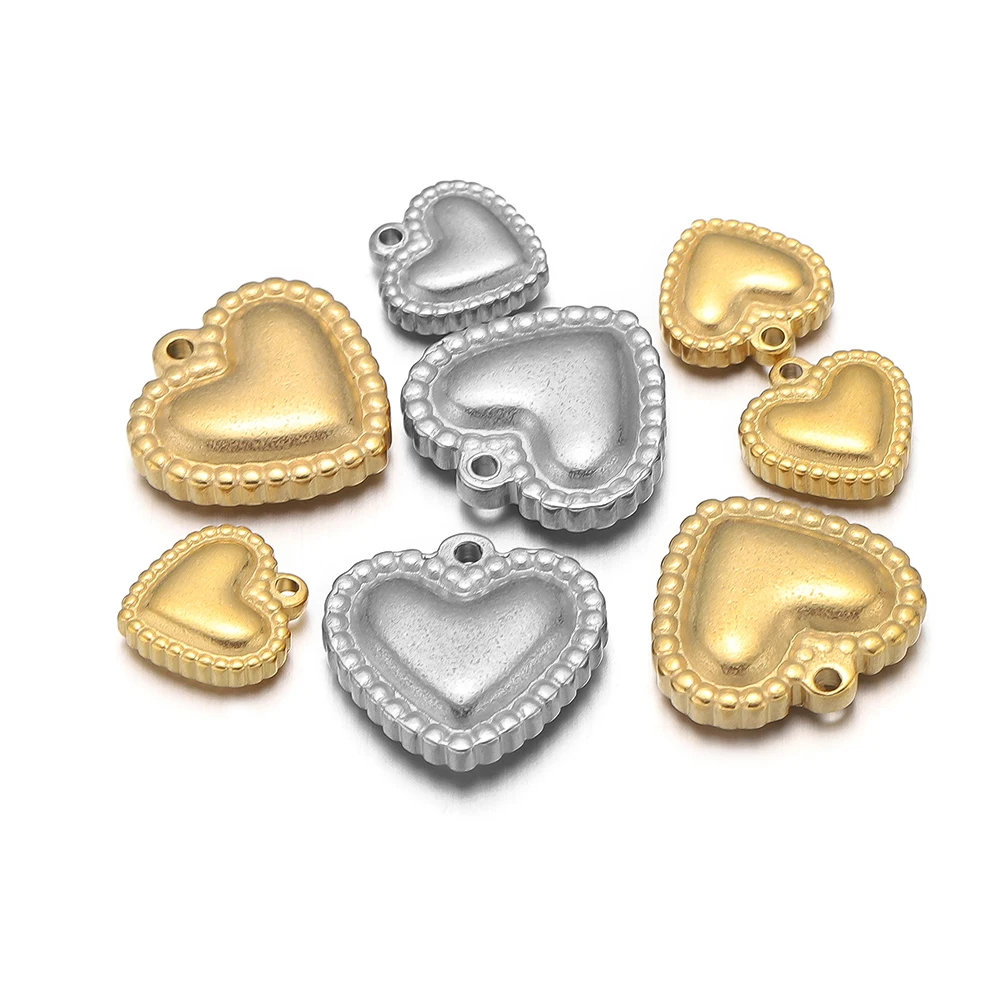5pcs Stainless Steel 10mm 15mm Classical Heart Charms Pendant for DIY Jewelry Women Necklace Findings Earrings Making Supplies