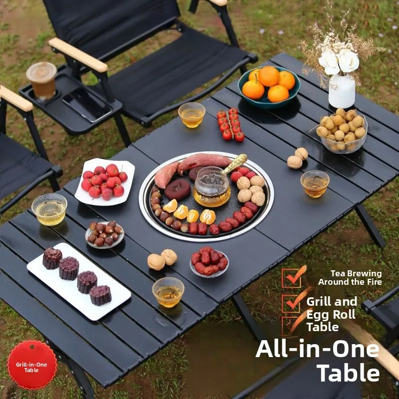 

Portable Induction Stove BBQ Table Inteated Outdoor Cam Barbecue Portable Foldable Egg Roll Table Street Stall