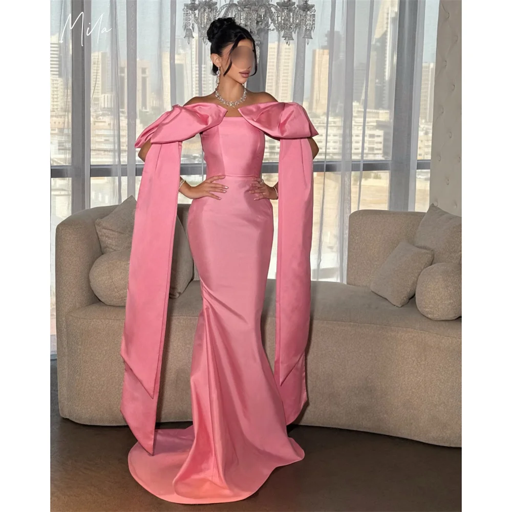 

Mila Pink Big Bow Straps Prom Dresses Mermaid Blakeless Customized Formal Evening Floor-Length Sleeveless vestidos de gala 2025