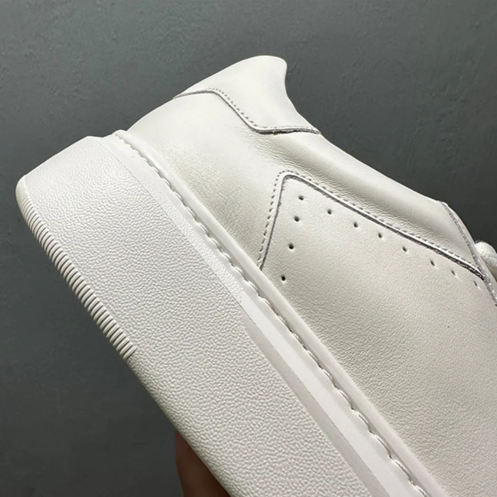 أحذية رياضية بيضاء للرجال من الجلد بنمط تنفيذي بنعال سميكة وارتفاع غير مرئي يزيد من الأحذية الأنيقة لجميع المناسبات #3