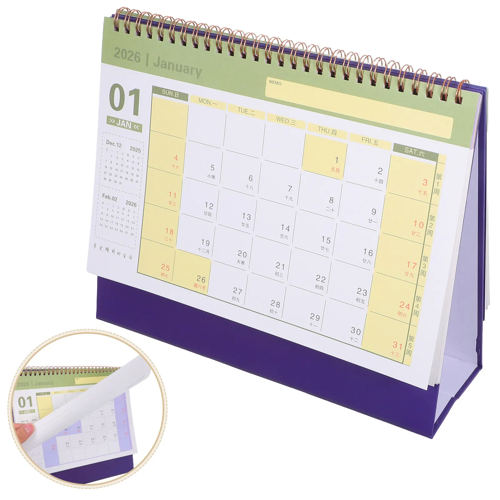 

Настольный календарь-ежедневник на 2026 год с пружинным переплетом, ежедневный и ежемесячный планировщик для офиса и дома