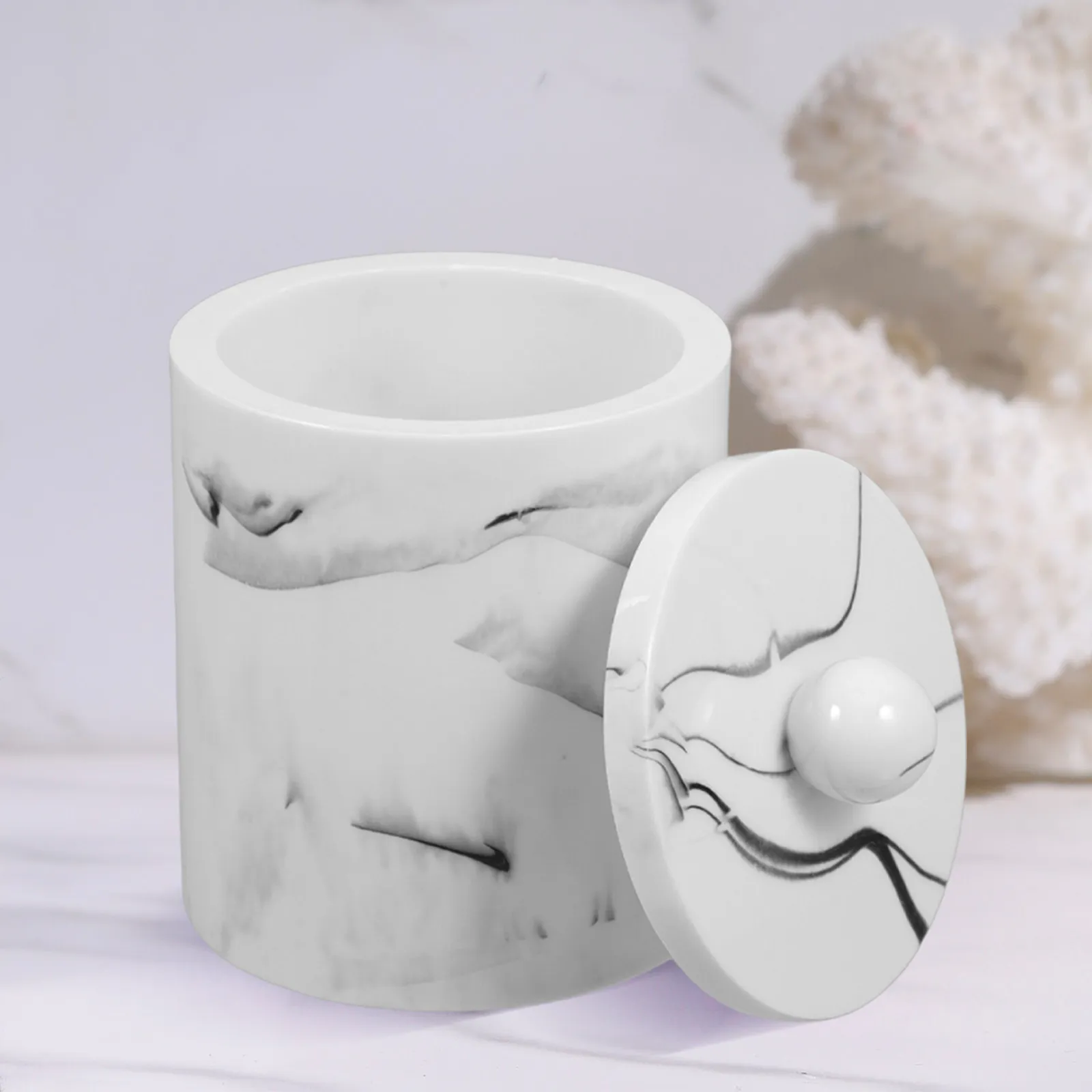 

Современный мраморный дизайн: коробка для хранения из смолы с крышкой для ватных палочек, косметических дисков, зубочисток, мелких предметов первой необходимости, пылезащитная, для дома