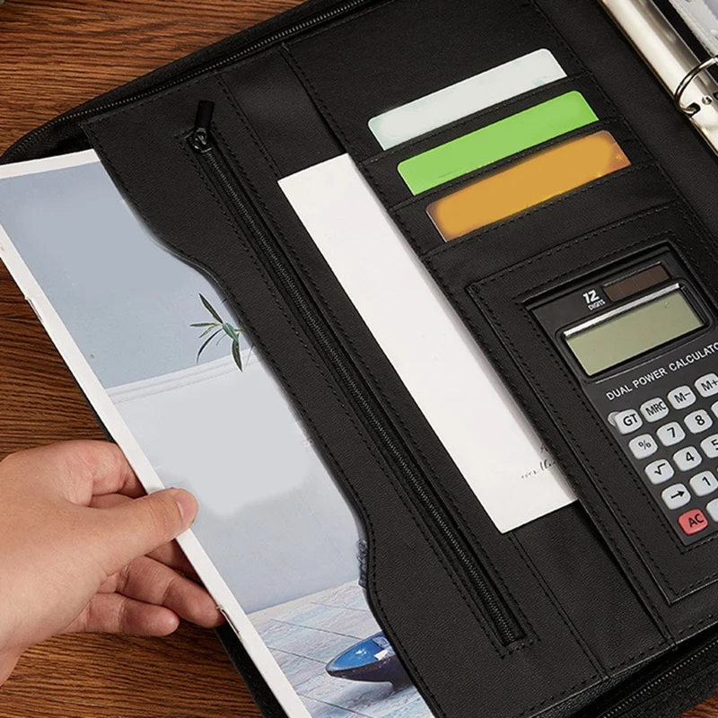 Zippered Portfolio Organizer, Leather Padfolio Binder, Professional Business Binder, Organizer for /Document (Brown)-A73M