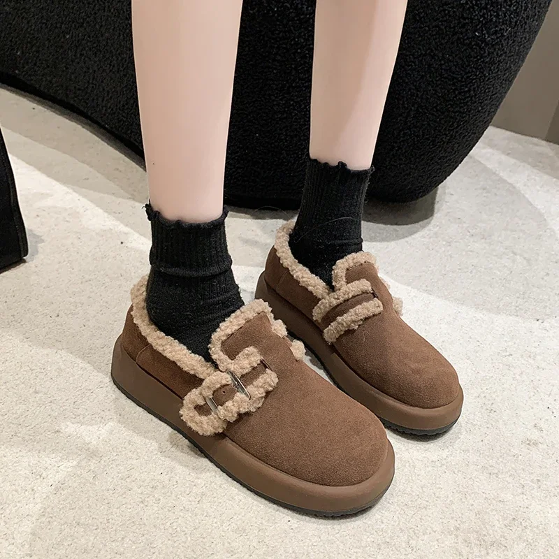 Fur Snow Ankle Boots Flats Platform Women Shoes Short Plush Warm New 2024 Comort Women Boots Walking Casual Chaussures Femme