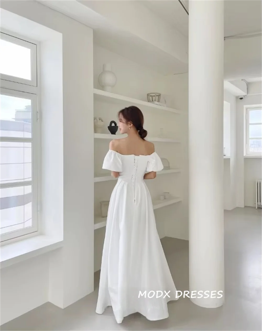 MODX Simple Off the Shoulder Korean Wedding Dresses Corset Back Bridal Wedding Reception Dresses Customized Outdoor Snap Dress