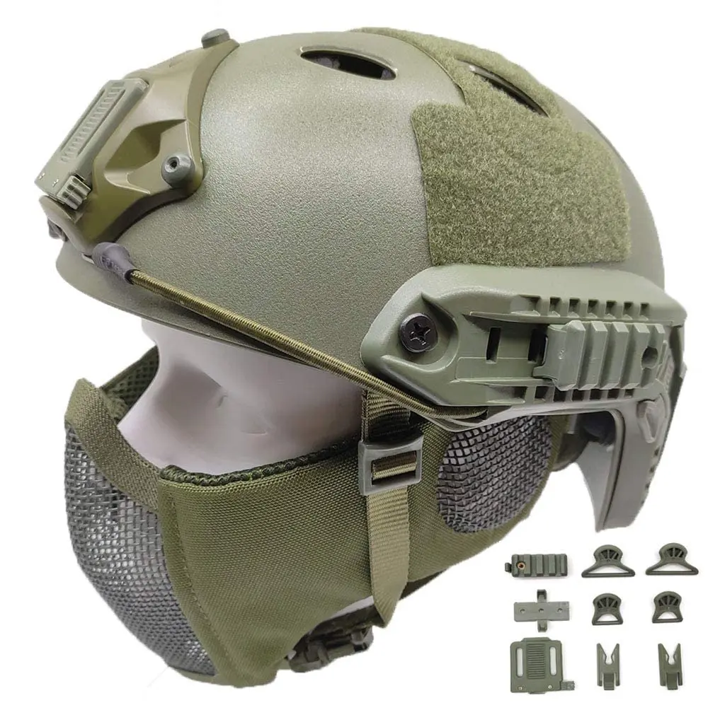 Tactical Fast Helmet PJ Type and Metal Mesh Guard Foldable Double Straps Protect Ear,for Paintball Shooting CS Games